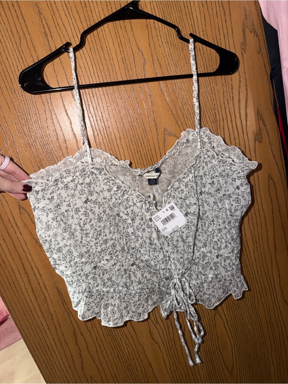 American Eagle Outfitters White Floral Tie-Front Cami Tank
